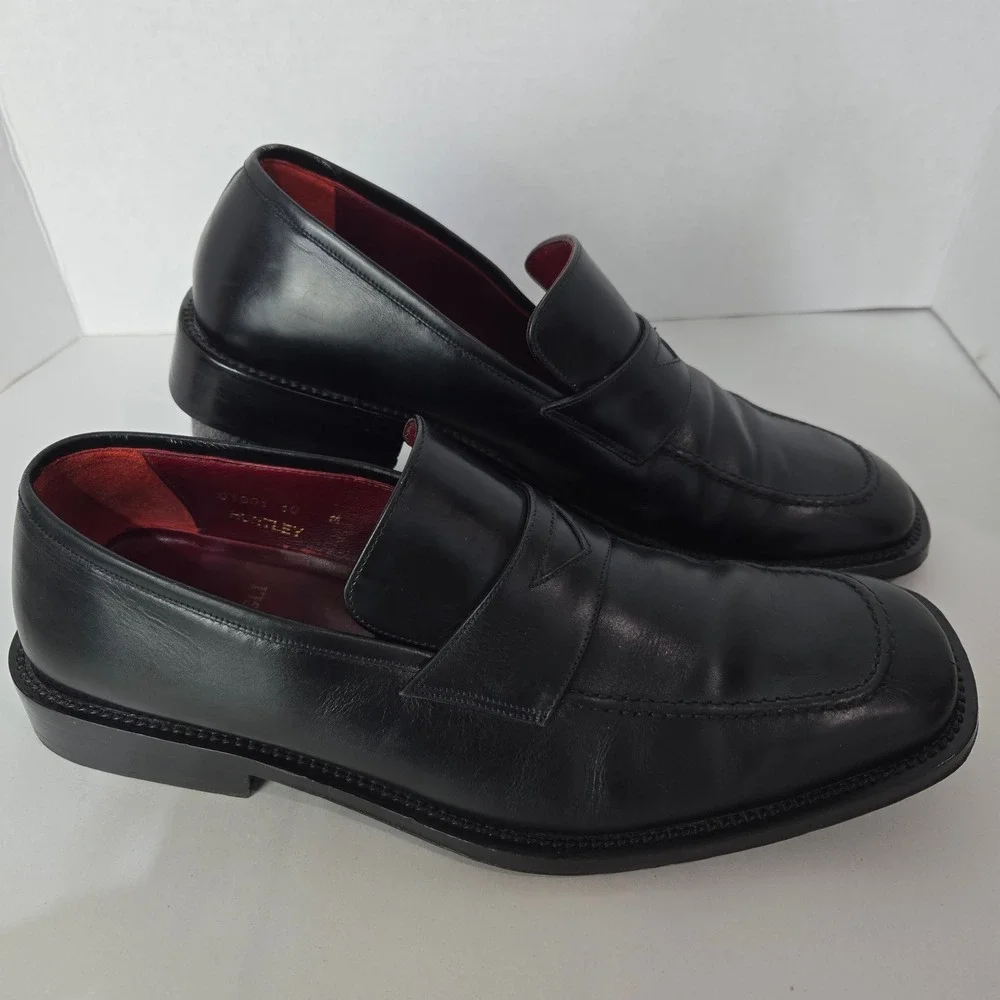 Bruno Magli Size 10 Huntley Penny Loafers Black Italian Leather Square Toe #1116